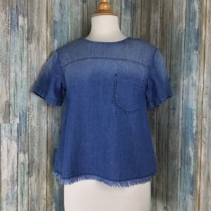 BP chambray shortsleeved top size XXS fringe trim